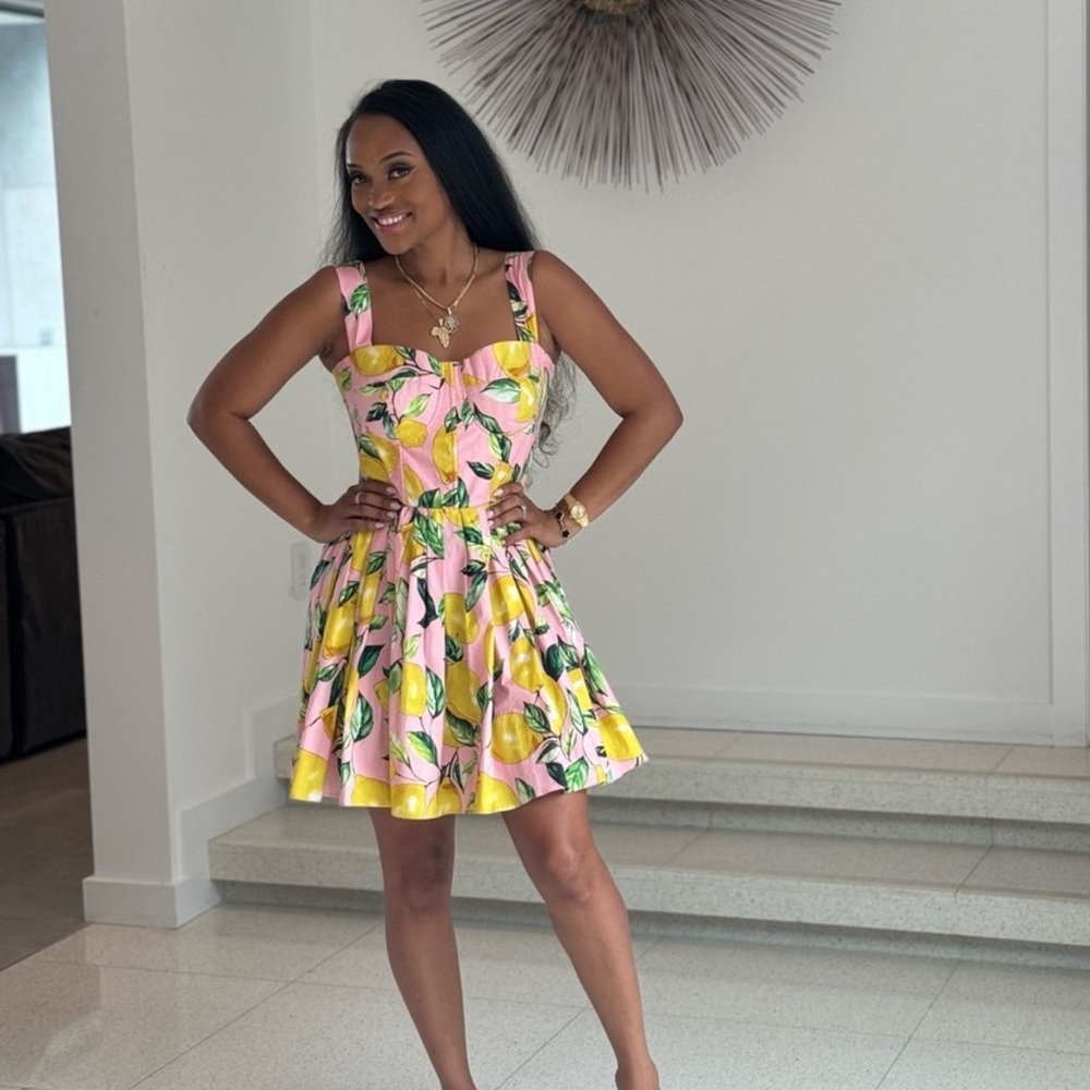 Dolce Gabbana Positano Pink Lemon Print Mini Dress